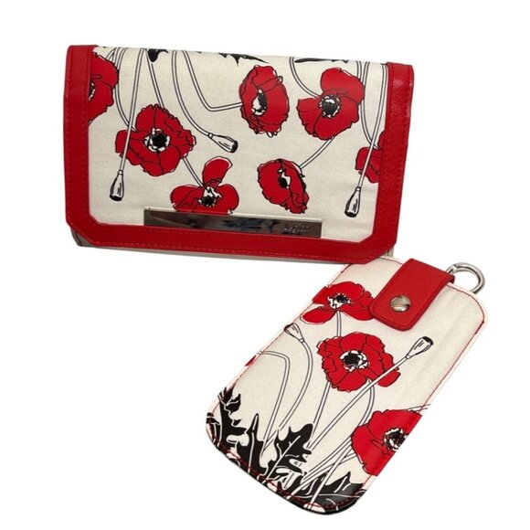 Legion Red & White Floral Wallet With Matching Key Holder Poppies 8 x 5" - Picture 1 of 16